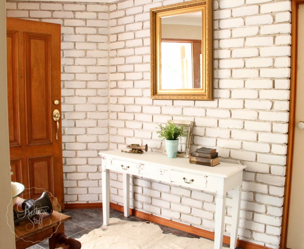 Painted brick wall - Miss Mustard Seed's Milk Paint