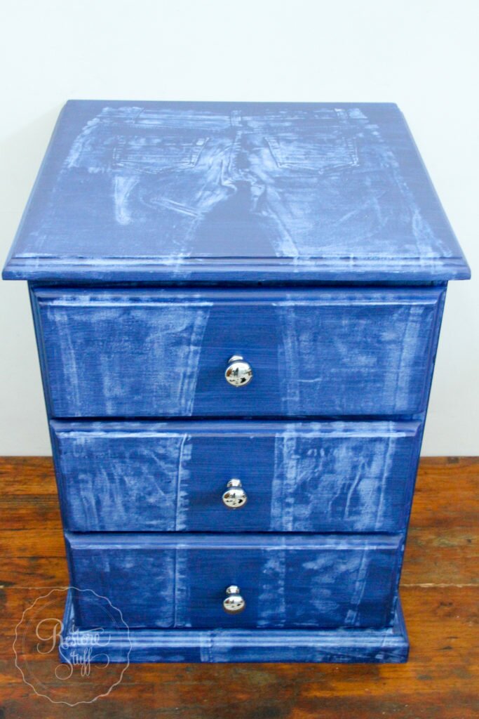 faux denim jeans on painted furniture