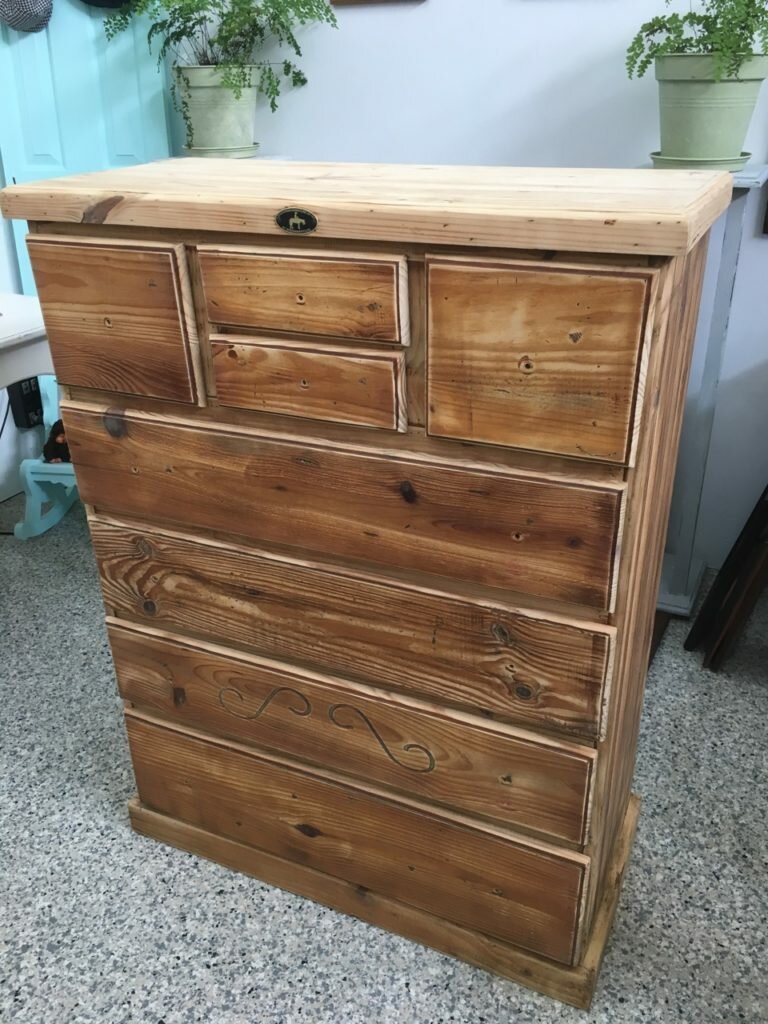 Sanded dresser ready for painting.